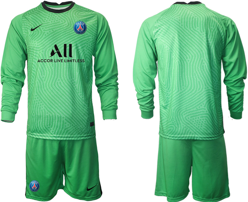 Men 2021 Paris Saint-Germain green goalkeeper long sleeve soccer jerseys